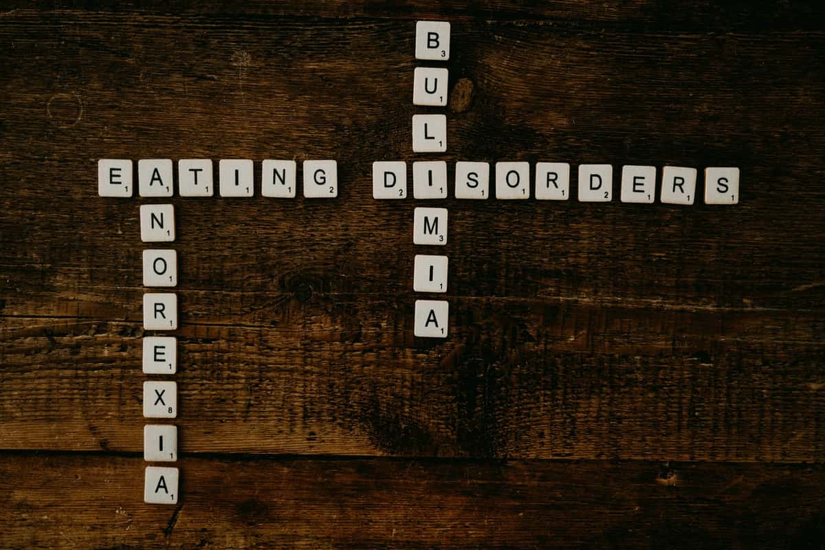 Word puzzle featuring terms associated with eating disorders